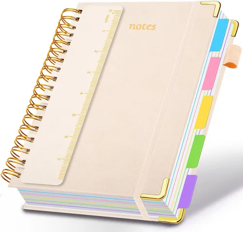 Miniatura 21 de Cuaderno de espiral con tapa dura, de 8 x 10 pulgadas, separadores y divisores extraíbles, 300 páginas, 5 asignaturas, a rayas, de piel sintética