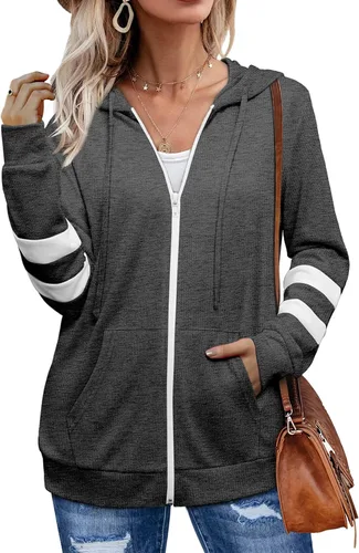 Miniatura 2 de Bofell Sudaderas con capucha de manga larga con cremallera y bolsillo para mujer
