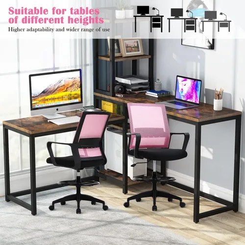 Miniatura 6 de Silla de redacción alta para escritorio de oficina, respaldo medio, altura de barra ajustable, silla de oficina con soporte lumbar y anillo