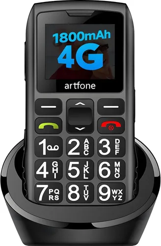 artfone C1+4G Pro Black - Teléfono celular con botones grandes para personas mayores, teléfono básico con botón SOS, estación de carga, 1800 mAh,