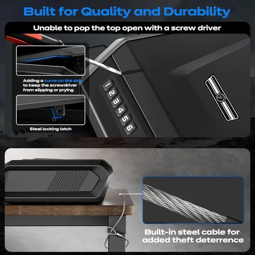 Miniatura 5 de Caja fuerte para armas con pantalla LCD, ≤0.1s de acceso rápido grande para pistola de 2 a 4 pistolas, caja de bloqueo de pistola de mano con huella