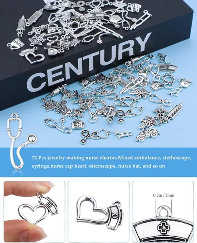 Miniatura 3 de JIALEEY 72 dijes médicos para enfermeras, jeringas mixtas, jeringa, gorro, para enfermera, graduación, bricolaje, para collares, pulseras, joyería