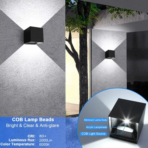 Miniatura 4 de Juyace Aplique LED de 20 W 6000 K para pared arriba y abajo, iluminación exterior, sin fotocélulas, con ángulo ajustable, cuadrado, 4.7 pulgadas