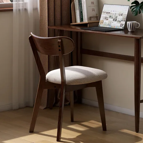 Miniatura 8 de Silla de comedor moderna de nogal de mediados de siglo, marco de roble de grado FAS, silla auxiliar individual de madera maciza sin brazos, alta
