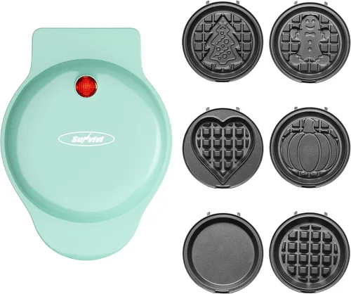 Miniatura 7 de Mini waflera 6 en 1, plancha de gofres de 4 pulgadas con platos antiadherentes extraíbles, mini máquina para hacer gofres perfecta para niños