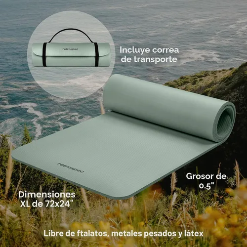 Miniatura 2 de Retrospec Solana - Esterilla de yoga de 1/2 pulgada de grosor con correa de nailon para hombres y mujeres, tapete de ejercicio antideslizante