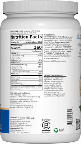 Miniatura 9 de Garden of Life Proteína vegetal cremosa + leche de avena en polvo + proteína vegana sabor vainilla en polvo – a base de plantas, prebióticos