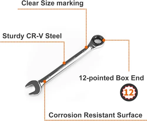 Miniatura 2 de Egofine - Llave combinada de trinquete de 1/4 de pulgada SAE, llave de engranajes de grado industrial con diseño de 12 puntas, trinquete de 72