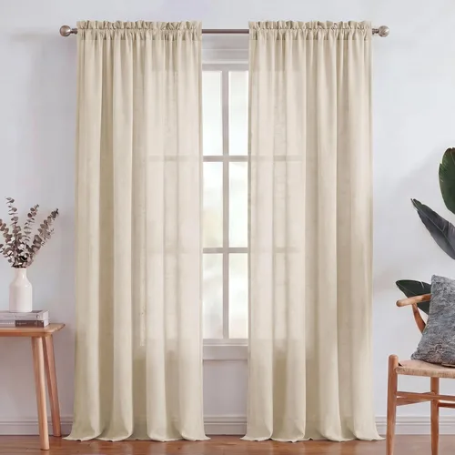 Miniatura 17 de Turquoize cortinas traslúcidas de lino natural, cortinas semitransparentes, cortinas de arpillera con bolsillo para cortinero, paneles para ventana