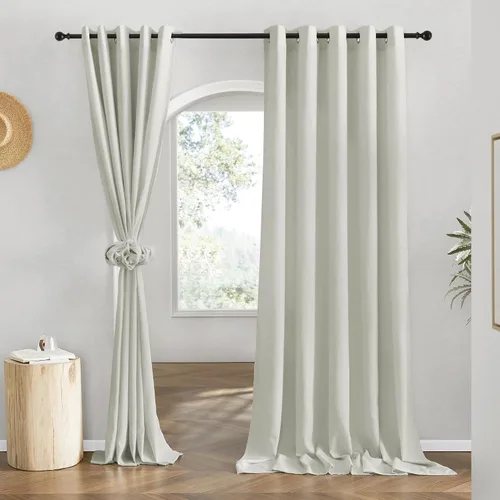 Miniatura 27 de NICETOWN Cortinas de lino natural con textura de lino para dormitorio, mezcla de lino rústica con ojales en la parte superior, semitransparentes