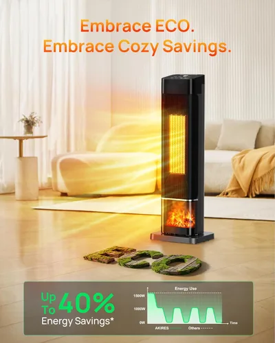 Miniatura 6 de AKIRES Calentador de espacio con termostato, calentador de habitación portátil para uso en interiores, control remoto, oscilación de 120°