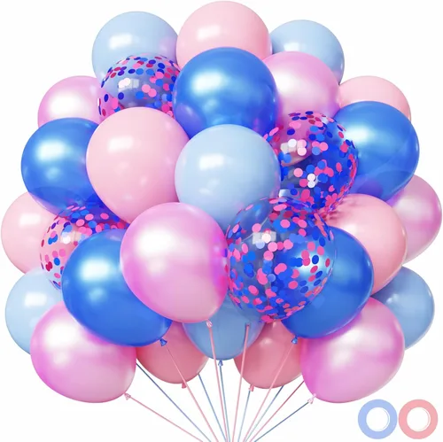 Miniatura 8 de Globos de látex de confeti azul real, 50 globos de 12.0 in, azul claro y blanco para fiesta de cumpleaños, boda decoración Azul y blanco