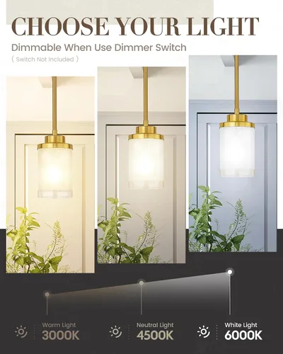 Miniatura 5 de TENGXIN Lámpara Colgante Moderna para Isla de Cocina, Accesorio de Lámpara de Techo Colgante de Oro Cepillado, Iluminación Colgante de Estilo Granja