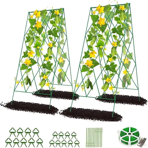 Miniatura 15 de DoCred Enrejado de jardín de metal con marco en A, 2 unidades, acero recubierto de PVC, perfecto para pepinos, calabaza, guisantes, enredaderas