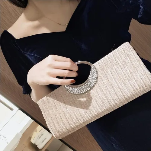 Miniatura 6 de Elegante bolso de mano para mujer, con diamantes de imitación, plisado, para boda, formal, para fiesta
