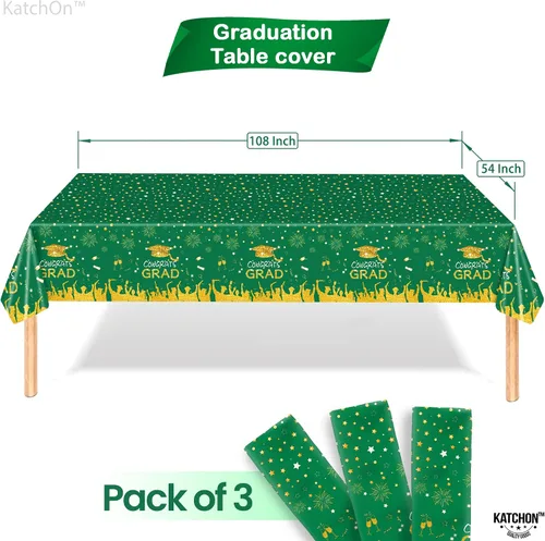 Miniatura 4 de KatchOn, Mantel de graduación verde y dorado, extra grande de 108 x 54 pulgadas, paquete de 3 unidades, mantel de graduación de felicitaciones