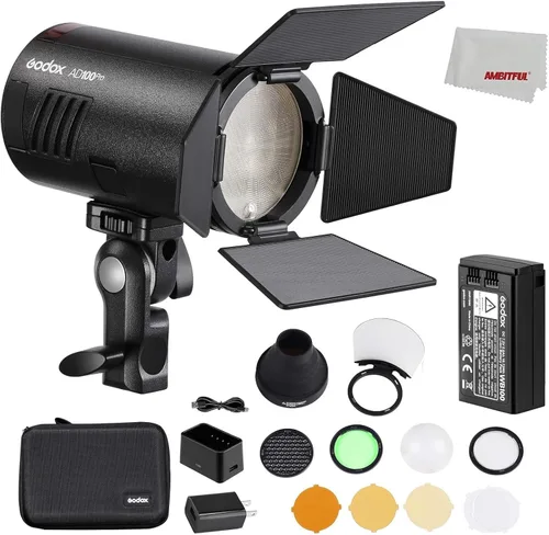 Godox AD100Pro AD100 Pro 100Ws TTL Flash para exteriores, 2.4GHz Wireles XSystem, batería 1/8000 HSS 2600mAh 0.01-1.5s Reciclaje, con kit de