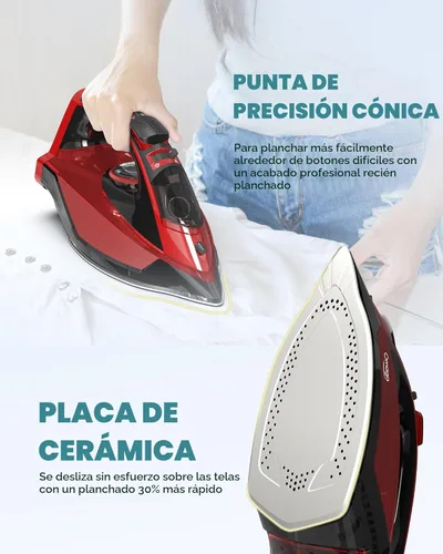 Miniatura 5 de OMAIGA Plancha de vapor para ropa, plancha de 1500 W con calentamiento rápido, suela de cerámica antiadherente, ráfaga de vapor, autolimpieza