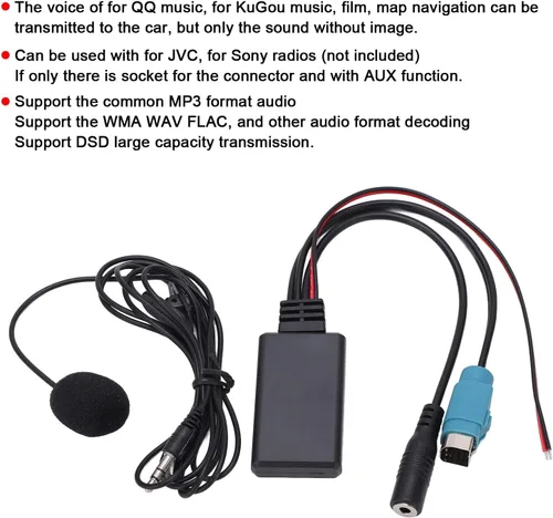 Miniatura 4 de Aramox Módulo AUX en Bluetooth, adaptador de cable Bluetooth AUX in estéreo de velocidad completa con micrófono extraíble de repuesto para 2009