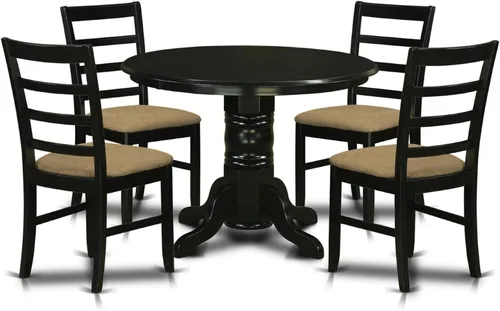 Miniatura 7 de East West Furniture SHPF3-BLK-C - Juego de 3 piezas para espacios pequeños que contiene una mesa redonda con pedestal y 2 sillas de cocina de tela