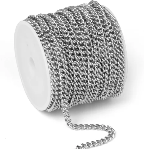Miniatura 22 de [66 pies/20M] Cadena de bordillo de acero inoxidable chapada en oro de 18 quilates, 2mm, acero inoxidable 304, eslabones trenzados planos, cadenas
