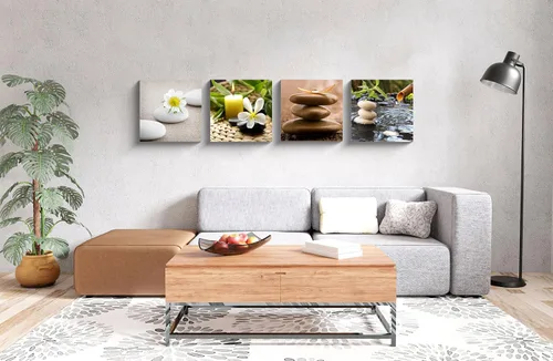 Miniatura 4 de NAN Wind Lienzo Zen para pared, spa, bodegón, con fuente de bambú verde y piedra zen, pintura de flores de jazmín, cuadros para decoración