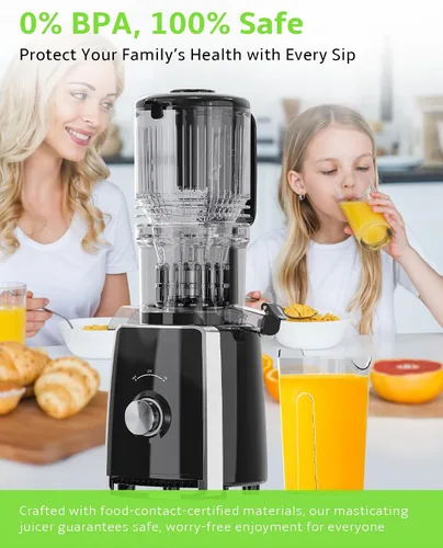 Miniatura 7 de Exprimidor de prensa en frío, masticación lenta con canal de alimentación ancho para frutas y verduras enteras Mayor rendimiento de jugo