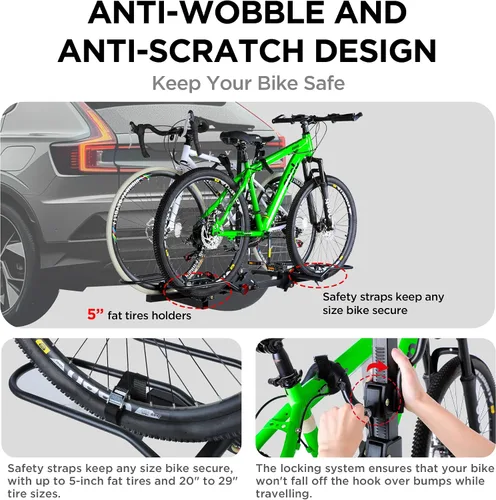 Miniatura 7 de Young 2 Bike Rack Basculante Montado en Enganche con Pedal Conveniente para Automóviles, SUVs y Camiones, Se Adapta a Enganches de 1.25" y 2