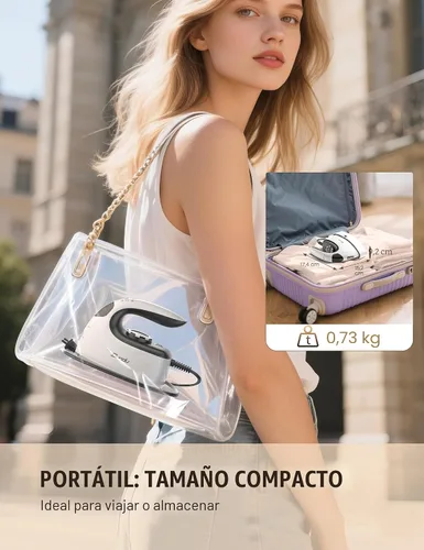 Miniatura 7 de Vaporizador de viaje para ropa, plancha de vapor de 1200 W y 25 g/min para acolchado y costura, vaporizador de ropa portátil de mano, tiempo