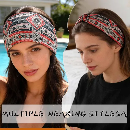 Miniatura 6 de Acenail Diademas anchas para mujer, turbante bohemio, diadema anudada, floral, elástica, antideslizante, para entrenamiento, yoga, bufandas