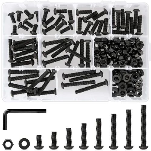 181 tornillos M6 surtidos de 8 longitudes de 0.472 in a 1.772 in, kit de tornillos y tuercas de cabeza de botón hexagonal, tornillos y tuercas