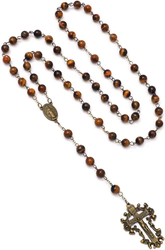 Miniatura 48 de KOMI Rosario de cuentas católicas para mujer, collar de cuentas de rosario con cruz de crucifijo, perlas de cristal, rosario, rosarios, católicos