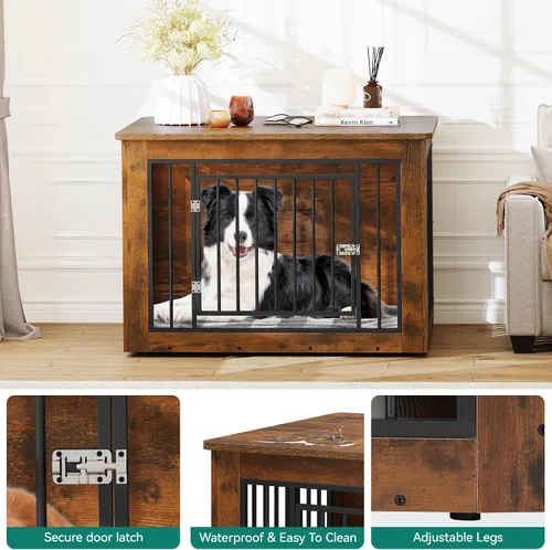 Miniatura 3 de YITAHOME Mueble de jaula para perros grandes, mesa auxiliar lateral, perrera moderna para perros de interior de hasta 60 libras, jaula de fusión