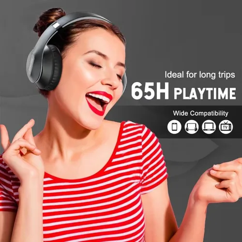 Miniatura 4 de Auriculares Bluetooth Inalámbricos Sobre La Oreja 65H Tiempo De Reproducción Auriculares HiFi Estéreo Con Micrófono Y 6 Modos De EQ Auriculares Gris