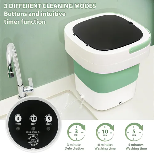 Miniatura 8 de 20L Portable Washing Machine, Foldable Mini Washer with Spin Dryer, 3 Wash Modes for Baby Clothes, Underwear, Travel, RV, Dorm & Apartment
