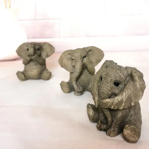 Miniatura 7 de 3 estatuas de elefante bebé de resina, adornos de elefantes para decoración del hogar, sala de estar, oficina, ver no mal, escucha no mal, no hablar
