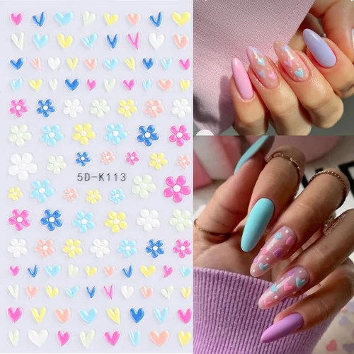 Miniatura 3 de Calcomanías de arte de uñas de flores 5D en relieve, calcomanías de uñas autoadhesivas para primavera y verano, accesorios de flores 3D