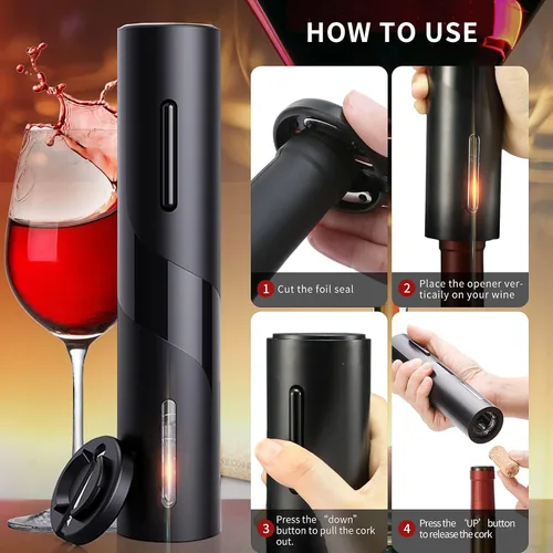 Miniatura 4 de Abridor eléctrico de botellas de vino, abridor automático de sacacorchos de vino, funciona con pilas. Abridor de botón de un clic con cortador