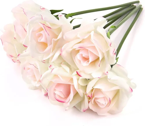 Miniatura 16 de Eyamumo 7 rosas artificiales, flores artificiales de seda sintética, flores falsas de tacto real, decoración de bricolaje para bodas, fiestas