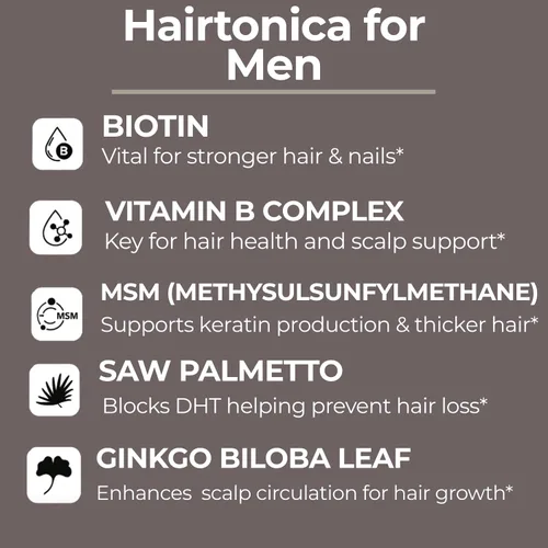 Miniatura 6 de DHT Blocker para hombres – Suplemento para el crecimiento del cabello con biotina, MSM, Saw Palmetto y zinc – Apoya el cabello más grueso, más lleno