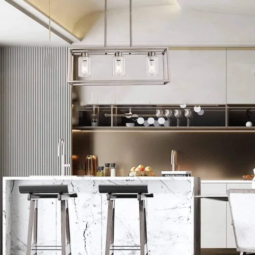 Miniatura 7 de XILICON Accesorios de iluminación de comedor colgantes de níquel cepillado de 3 luces modernas lámparas colgantes contemporáneas con pantalla