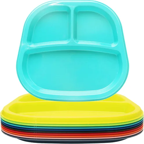 Miniatura 6 de Youngever Bandeja de plástico dividida para niños de 3 compartimentos, 3 platos, juego de 9 (9 colores costeros)