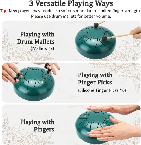 Miniatura 5 de Tambor de lengua de acero de 6 pulgadas, 8 notas, tambor de lluvia para jardín al aire libre, instrumento de percusión fácil de usar, regalo único