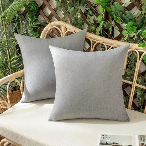 Miniatura 10 de Juego de 2 fundas para cojines de exterior, impermeables, decorativas, de lino, para casa de campo, fundas sólidas para cojines para tienda