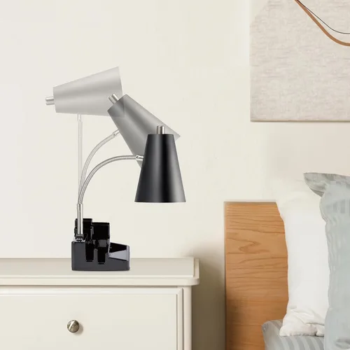 Miniatura 4 de HonoDing Lámpara de escritorio E26 con 1 puerto de carga USB y 1 toma de corriente AC, base organizadora, cuello ajustable, interruptor