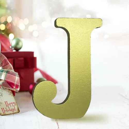 Miniatura 32 de AOCEAN Letras de madera dorada de 6 pulgadas, letras de madera sin terminar para decoración de pared, letras decorativas de pie en rodajas, tablero