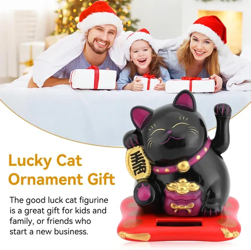 Miniatura 7 de Agatige Gato de la suerte alimentado por energía solar, brazo agitador chino de la suerte, adorno de gato de la suerte Feng Shui, decoración de gato