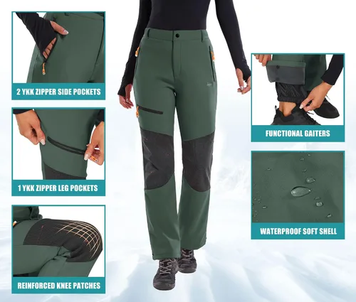 Miniatura 4 de IUGA Pantalones de nieve para mujer, impermeables, para senderismo, aislados, softshell, con forro polar, para snowboard, 4 bolsillos