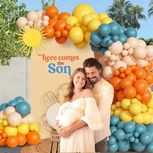 Miniatura 4 de Kit de arco de guirnalda de globos «Here Comes the Sun» de 151 piezas, estilo bohemio, retro, azul pizarra polvorienta, naranja quemado, naranja