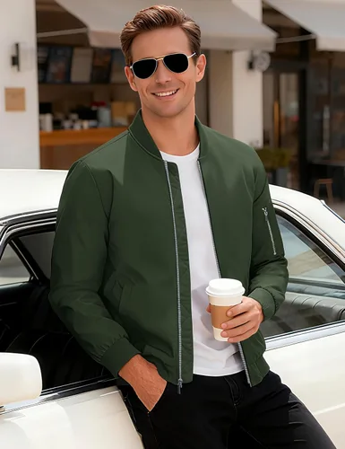 Miniatura 3 de MAGCOMSEN Chaqueta bomber para hombre, casual, resistente al viento, acolchada, con cremallera completa, cortavientos, chaqueta universitaria cálida